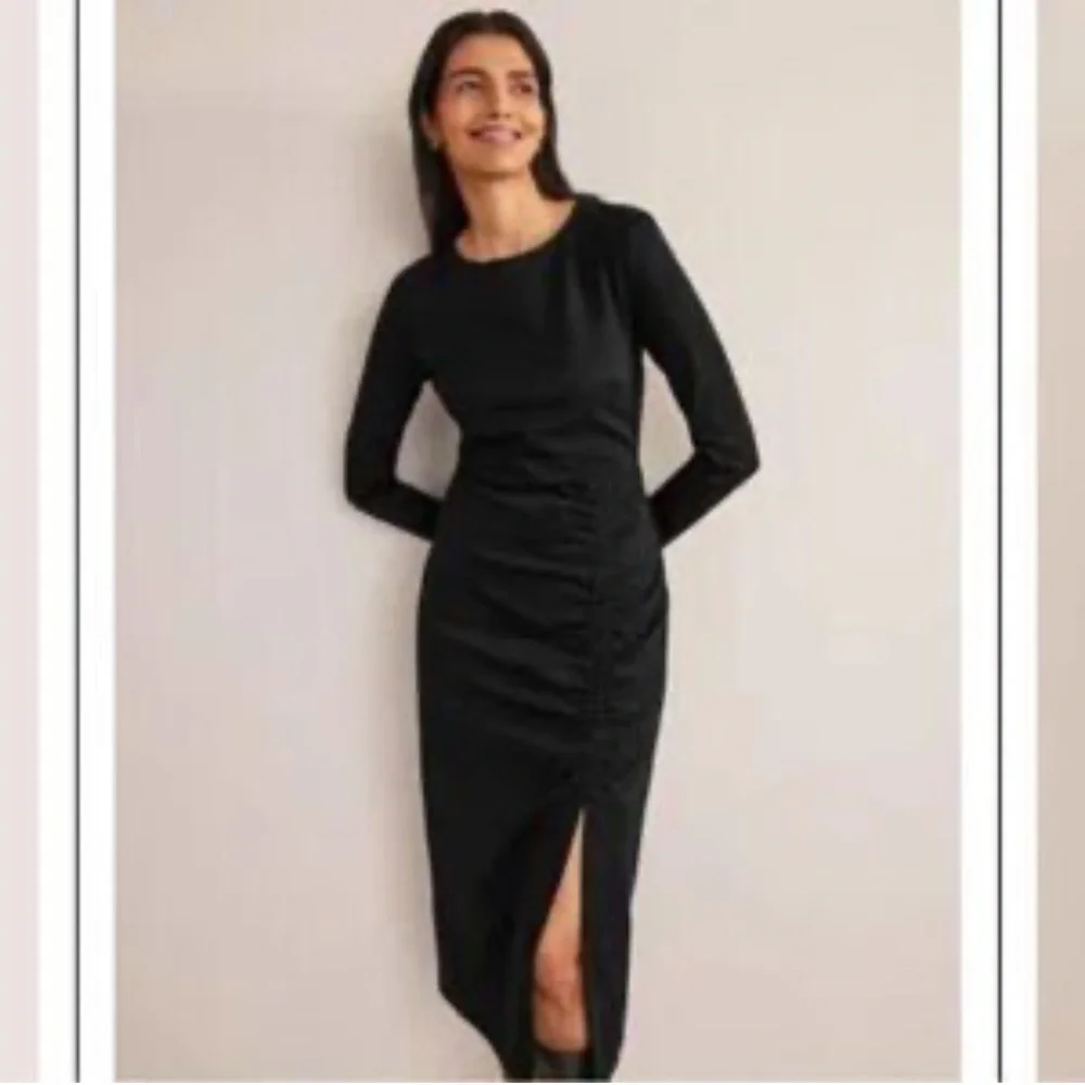 boden ruched waist jersey midi dress Boden Ruched Waist Jersey Midi Dress in Black